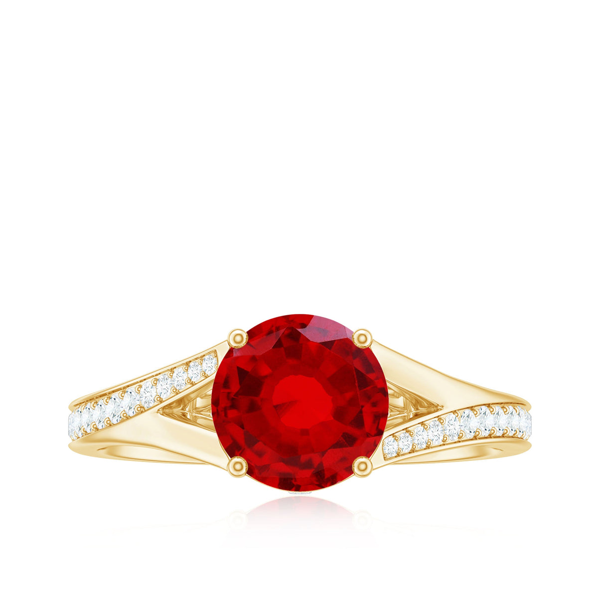 Lab Created Ruby and Diamond Engagement Ring in Split Shank