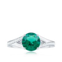 Certified 8 mm Lab Grown Emerald Split Shank Engagement Ring with Diamond
