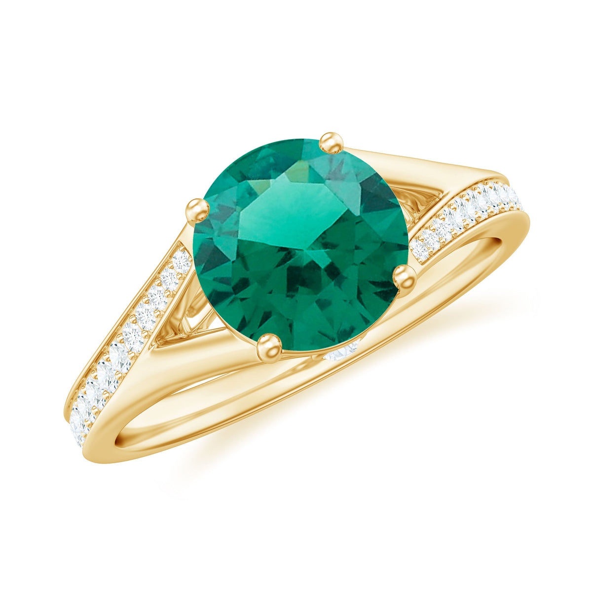 Certified 8 mm Lab Grown Emerald Split Shank Engagement Ring with Diamond