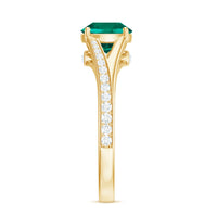 Certified 8 mm Lab Grown Emerald Split Shank Engagement Ring with Diamond