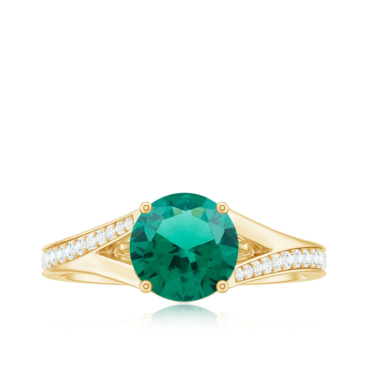 Certified 8 mm Lab Grown Emerald Split Shank Engagement Ring with Diamond