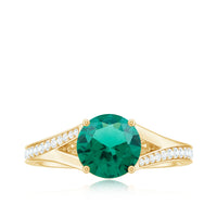 Certified 8 mm Lab Grown Emerald Split Shank Engagement Ring with Diamond