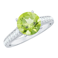 Natural 2 Carat Round Peridot Engagement Ring with Diamond