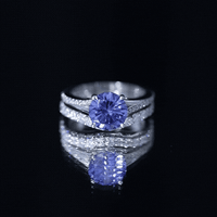 Certified 2.7 Carat Lab Grown Blue Sapphire Engagement Wedding Ring Set with Moissanite