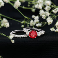 2.3 Carat Lab Created Ruby Bridal Ring Set with Moissanite