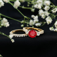 2.3 Carat Lab Created Ruby Bridal Ring Set with Moissanite