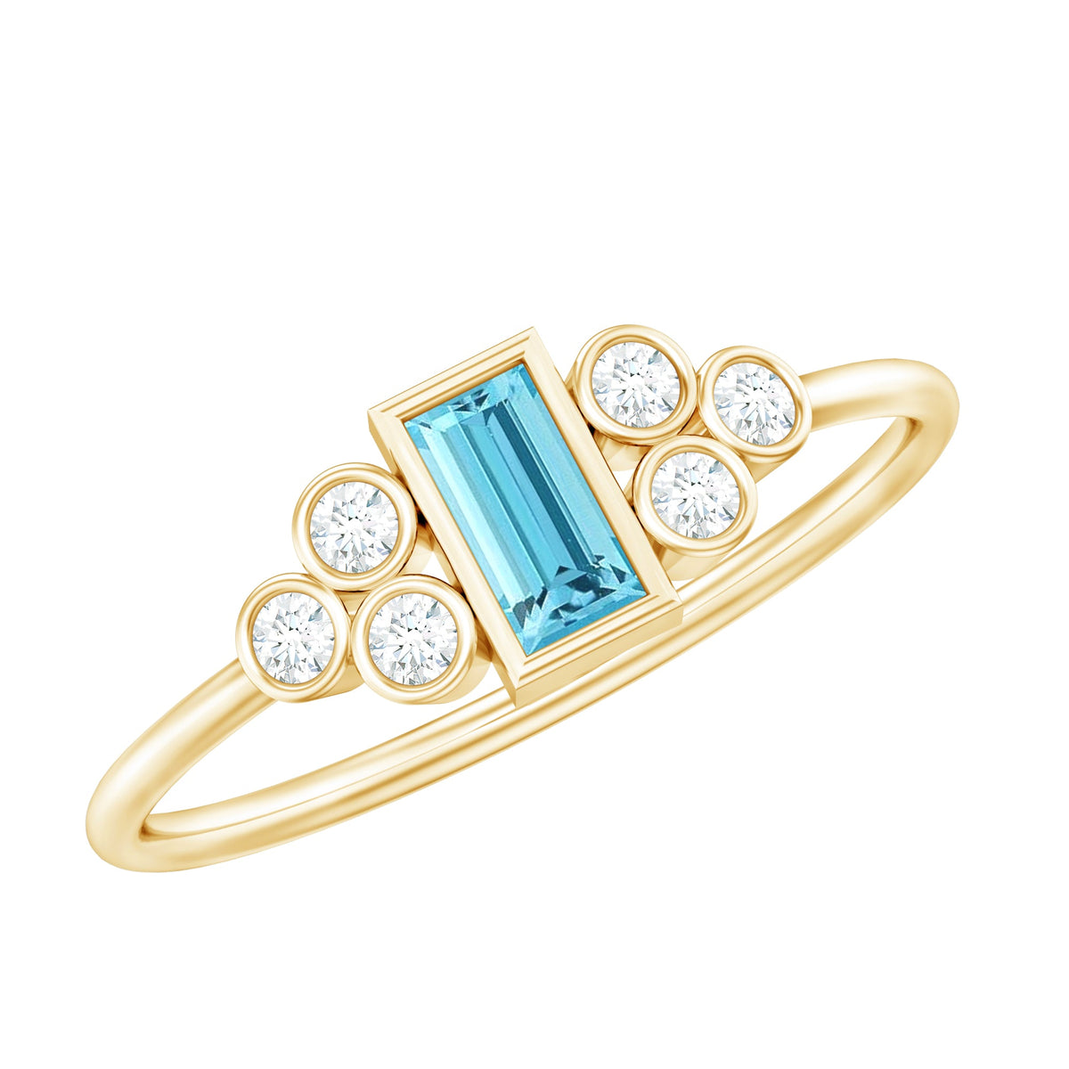Natural Baguette Aquamarine Promise Ring with Diamond Trio