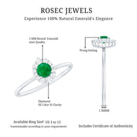 Certified Natural Emerald Promise Ring with Diamond Halo