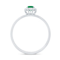 Certified Natural Emerald Promise Ring with Diamond Halo