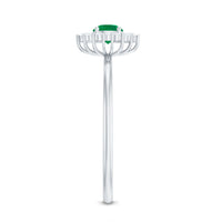 Certified Natural Emerald Promise Ring with Diamond Halo
