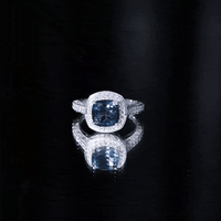 2.8 Carat Cushion Cut London Blue Topaz Halo Engagement Ring with Diamond
