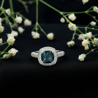2.8 Carat Cushion Cut London Blue Topaz Halo Engagement Ring with Diamond