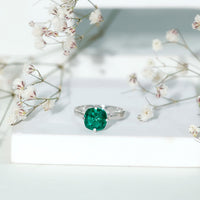 Cushion Cut Lab Grown Emerald Solitaire Engagement Ring
