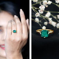 Cushion Cut Lab Grown Emerald Solitaire Engagement Ring