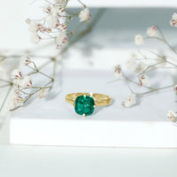 Cushion Cut Lab Grown Emerald Solitaire Engagement Ring