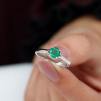 0.49 Carat May Birthstone Emerald Solitaire Ring with Milgrain Detailing