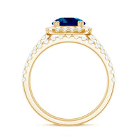 Genuine Blue Topaz and Diamond Halo Wedding Ring Set