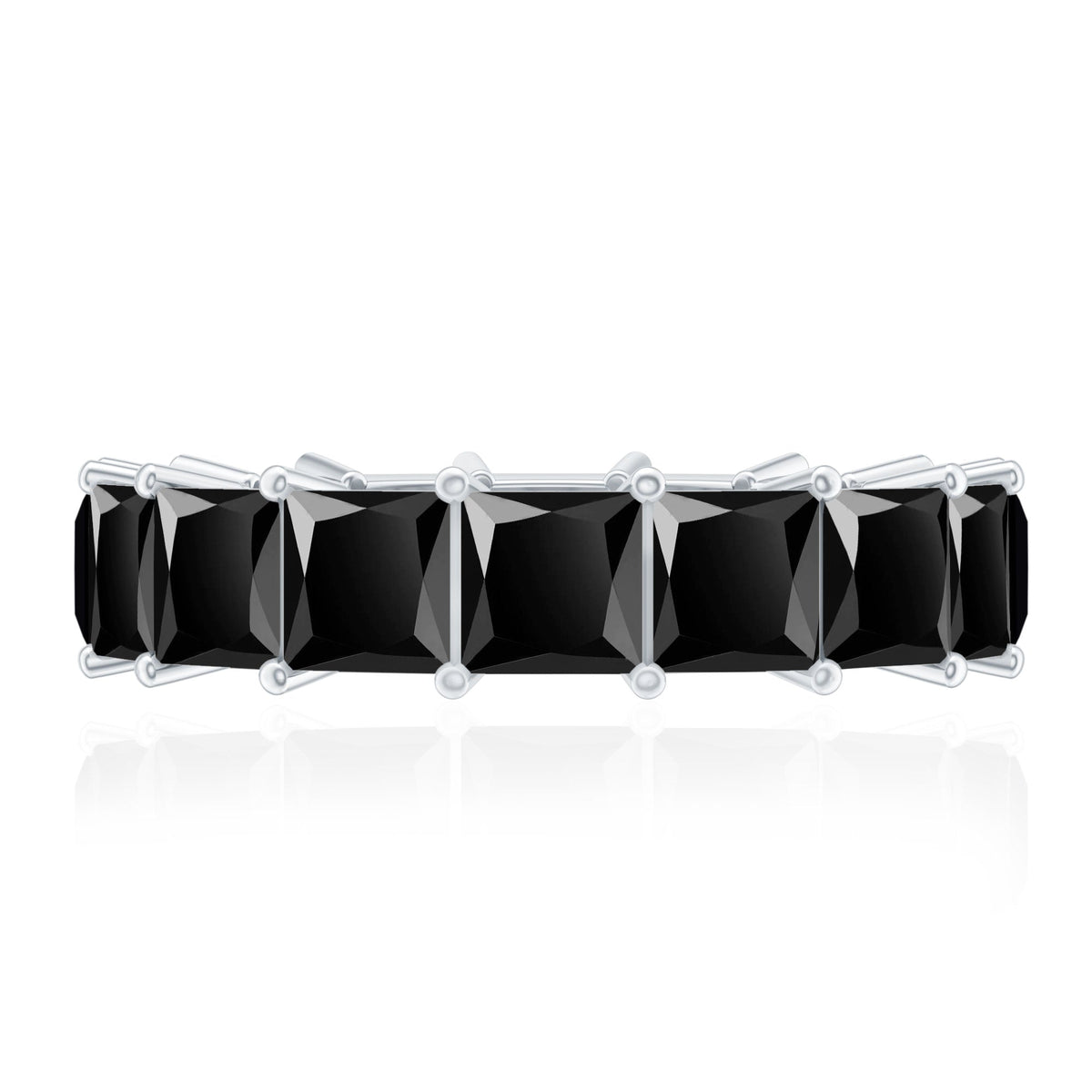 Princess Cut Black Onyx Wedding Band in Shared Prong Setting