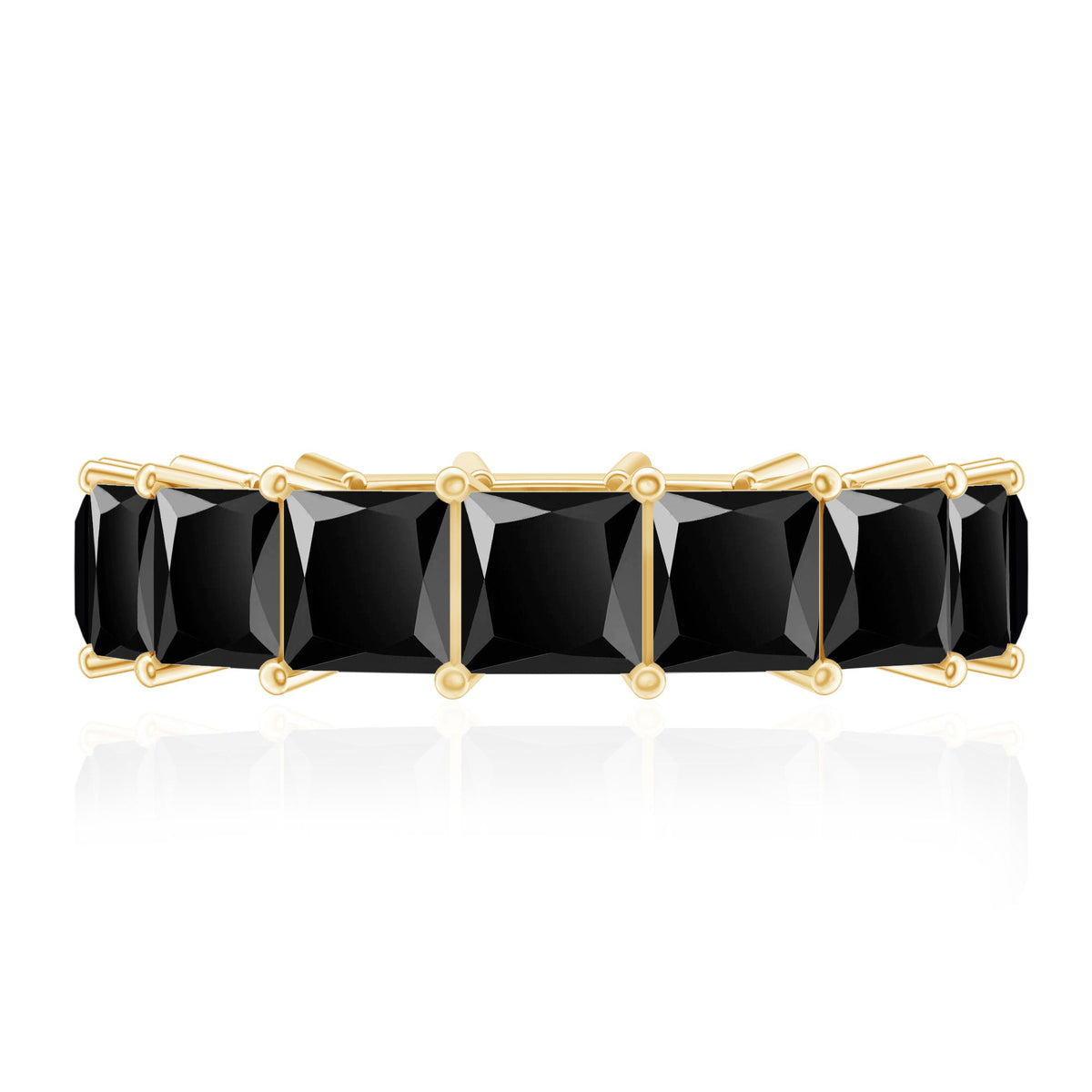 Princess Cut Black Onyx Wedding Band in Shared Prong Setting