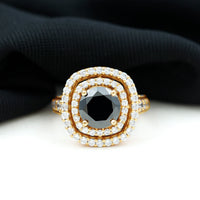 Certified 8mm Black Onyx Statement Engagement Ring with Diamond Double Halo