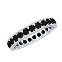Black spinel eternity ring with channel set stones by Rosec Jewels, showcasing a sleek, continuous band design.