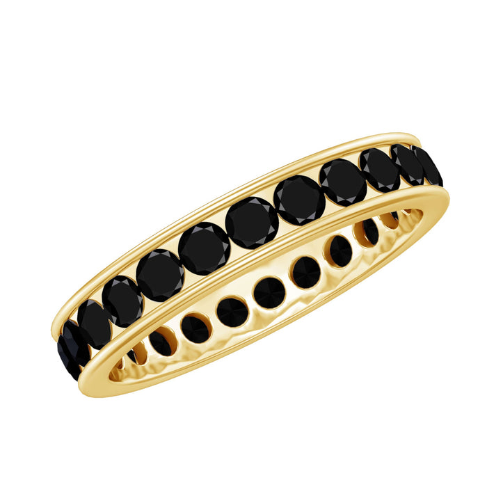 Channel set black spinel eternity ring by Rosec Jewels, showing a close-up of the sleek band with sparkling black spinel stones.