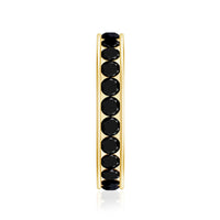 Channel set black spinel eternity ring by Rosec Jewels, featuring a continuous row of sparkling black spinel stones on a sleek band.