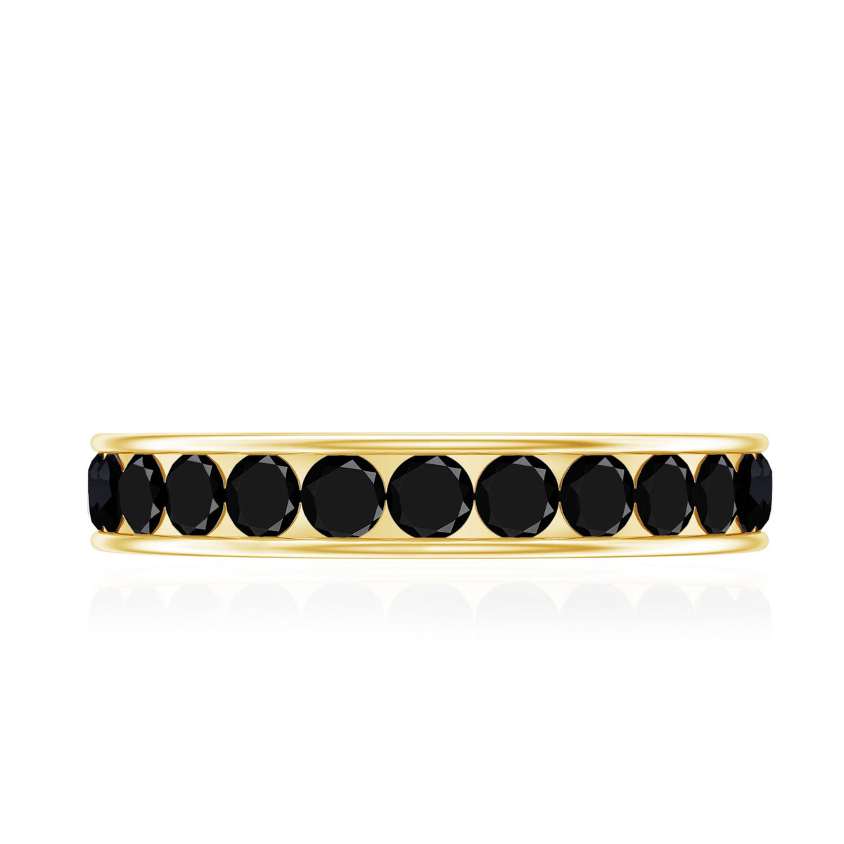 Channel set black spinel eternity ring by Rosec Jewels, showcasing a continuous row of sparkling black spinel stones on a sleek band.