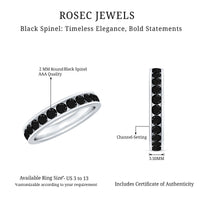 Black spinel eternity ring from Rosec Jewels featuring a natural channel set design, perfect for anniversaries.