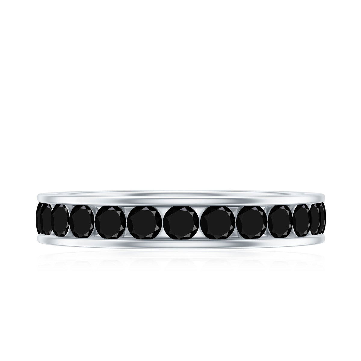 Black spinel eternity ring by Rosec Jewels featuring a channel set design, perfect for anniversaries.