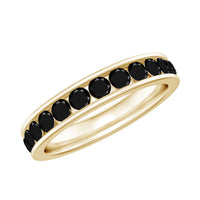Black Spinel eternity ring with channel setting, crafted by Rosec Jewels, featuring a continuous row of sparkling black gemstones.