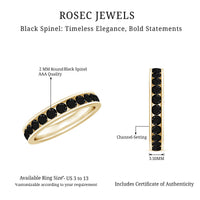Black Spinel eternity ring with channel setting by Rosec Jewels, featuring a continuous row of sparkling black gemstones.