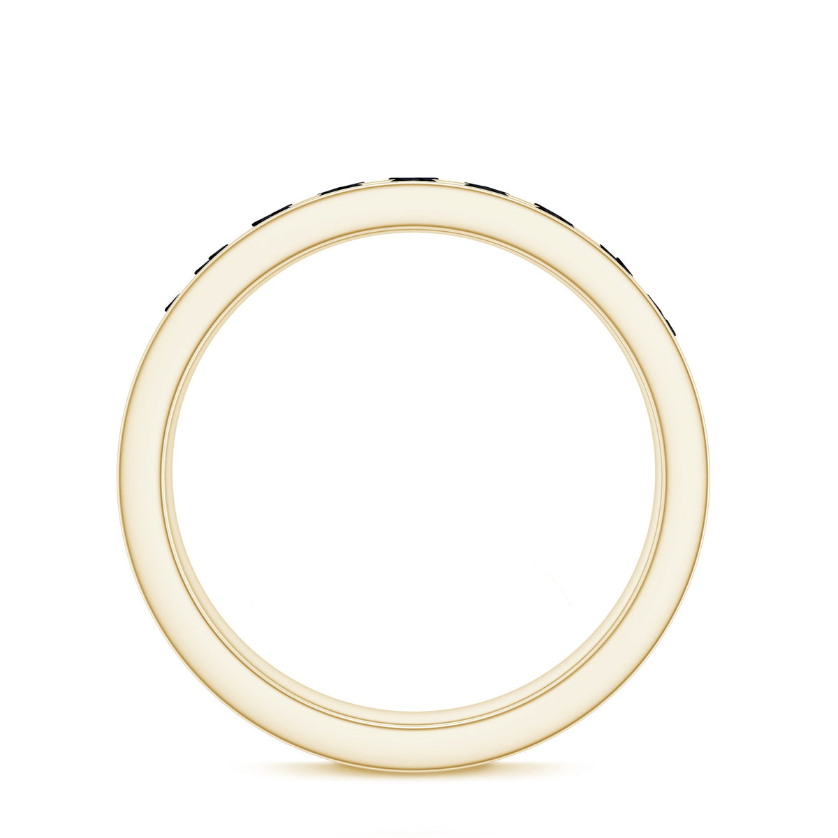 Black spinel eternity ring with natural channel-set stones, crafted by Rosec Jewels, designed for anniversaries.
