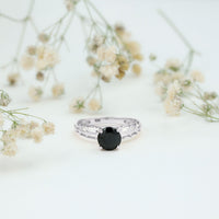 Round Cut Solitaire Black Onyx Engagement Ring with Certificate