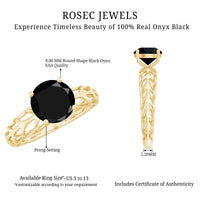 Round Cut Solitaire Black Onyx Engagement Ring with Certificate