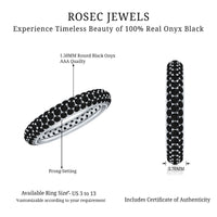 Certified Black Onyx Three Row Eternity Band Ring for Women