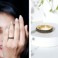 Certified Black Onyx Three Row Eternity Band Ring for Women