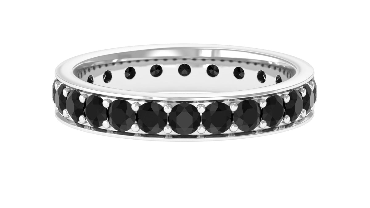 Black spinel eternity band ring with 2.25 carats of stones, featuring a sleek rose gold design from Rosec Jewels.