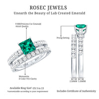 Lab Grown Emerald Princess Cut Engagement Ring with Wedding Band