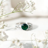 Designer Lab Grown Emerald Engagement Ring with Wedding Band
