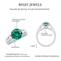Certified 8 mm Lab Grown Emerald Statement Engagement Ring with Side Stones