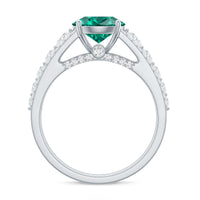 Certified 8 mm Lab Grown Emerald Statement Engagement Ring with Side Stones