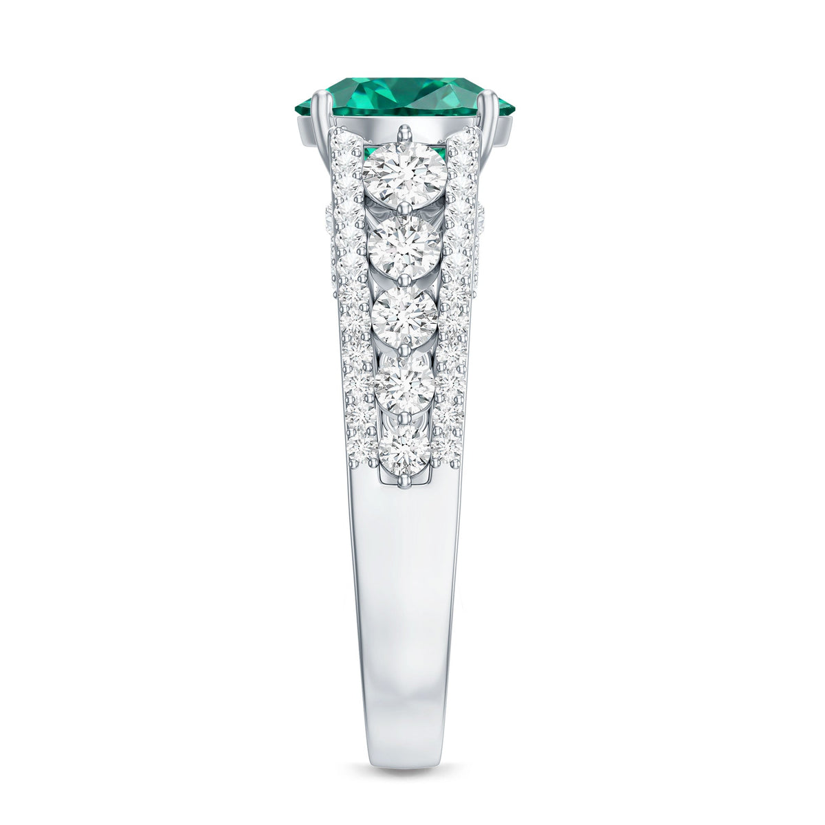 Certified 8 mm Lab Grown Emerald Statement Engagement Ring with Side Stones
