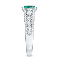 Certified 8 mm Lab Grown Emerald Statement Engagement Ring with Side Stones