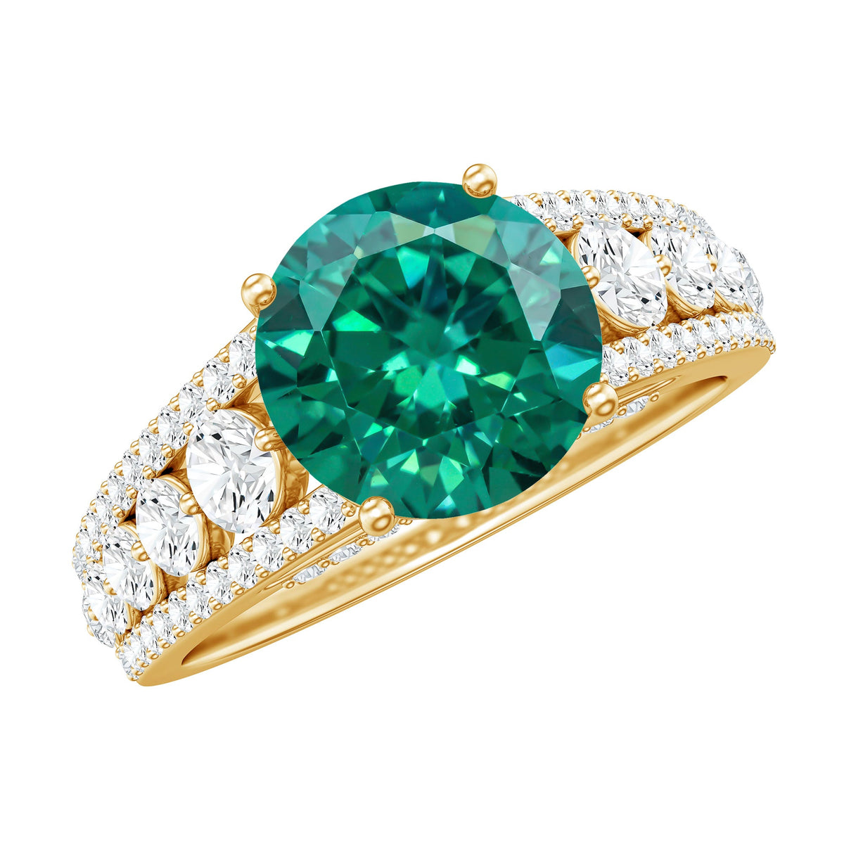 Certified 8 mm Lab Grown Emerald Statement Engagement Ring with Side Stones