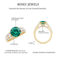 Certified 8 mm Lab Grown Emerald Statement Engagement Ring with Side Stones