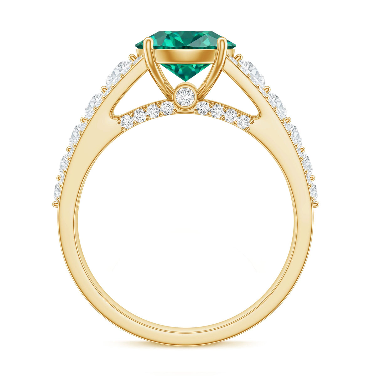 Certified 8 mm Lab Grown Emerald Statement Engagement Ring with Side Stones