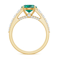 Certified 8 mm Lab Grown Emerald Statement Engagement Ring with Side Stones
