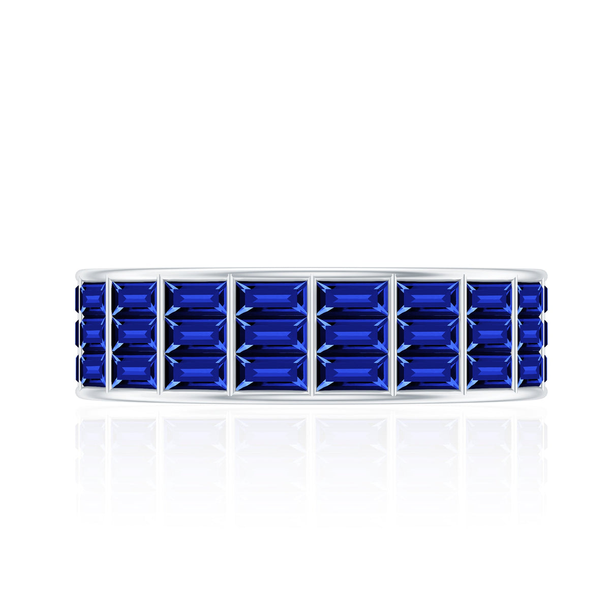 Channel Set Lab Grown Blue Sapphire Wide Eternity Band Ring