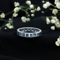 Certified Lab Grown Blue Sapphire Baguette Eternity Band in Channel Set
